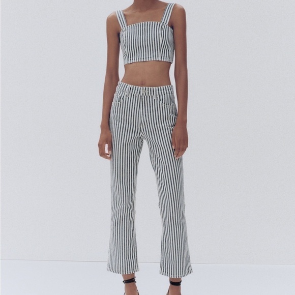Zara Striped Cropped Flare Jean - 2 - Picture 1 of 5
